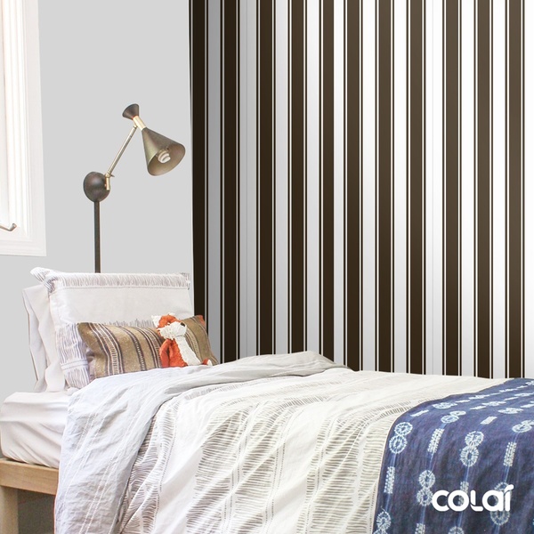 Papel De Parede Lavável Listrado Verde Musgo E Branco 18m