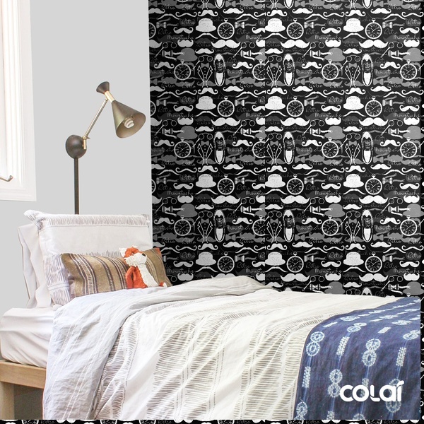 Papel De Parede Lavável Moustache Preto E Branco 15m