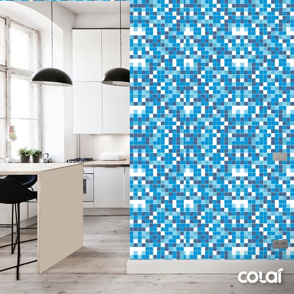 Papel De Parede Lavável Pastilhas Azuis E Brancas 12m