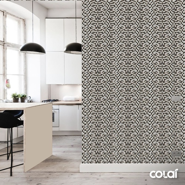 Papel De Parede Lavável Pastilhas Em Tons Escuros 9m