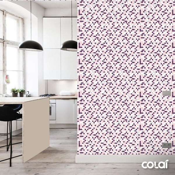 Papel De Parede Lavável Pastilhas Nácar E Violáceo 3m