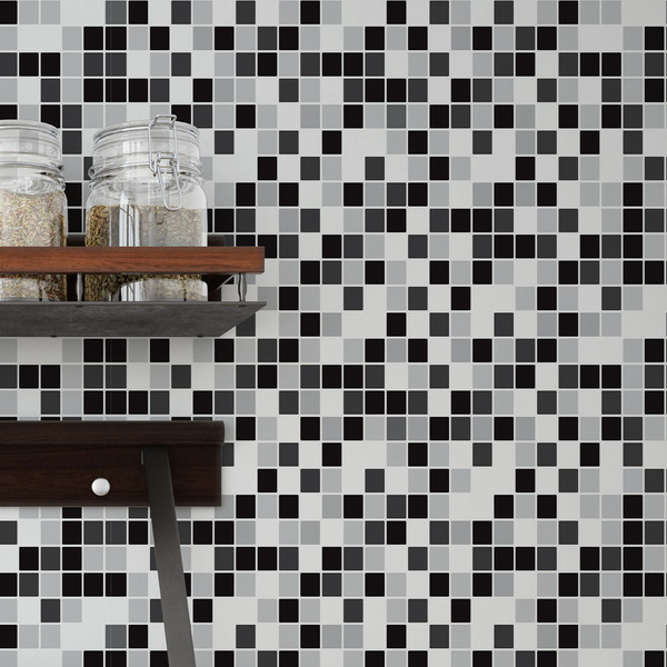 Papel De Parede Lavável Pastilhas Pretas E Cinzas 12m