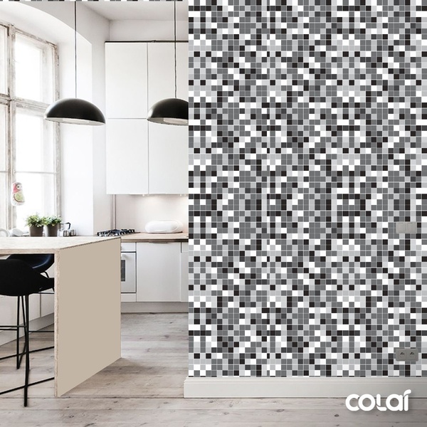 Papel De Parede Lavável Pastilhas Tons De Cinza 12m