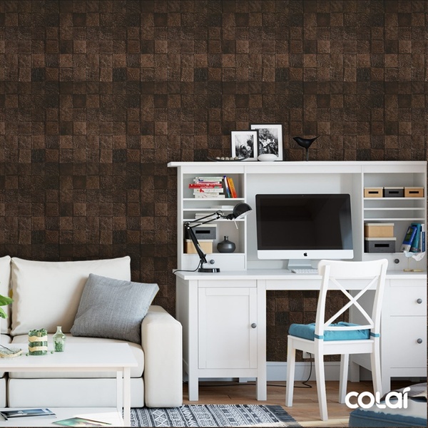 Papel De Parede Lavável Quadrados De Carvalho Escuro 18m