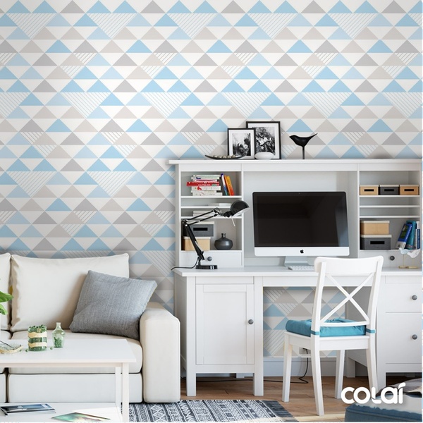 Papel De Parede Lavável Triângulos Com Listras Cinzas 12m