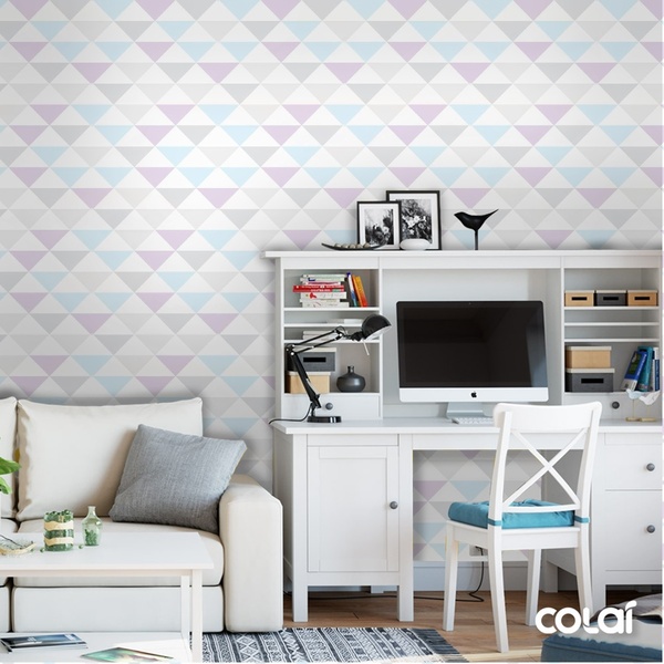 Papel De Parede Lavável Triângulos Multicoloridos 3m