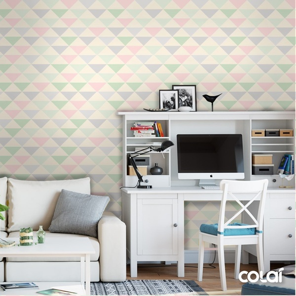 Papel De Parede Lavável Triângulos Policromático 12m