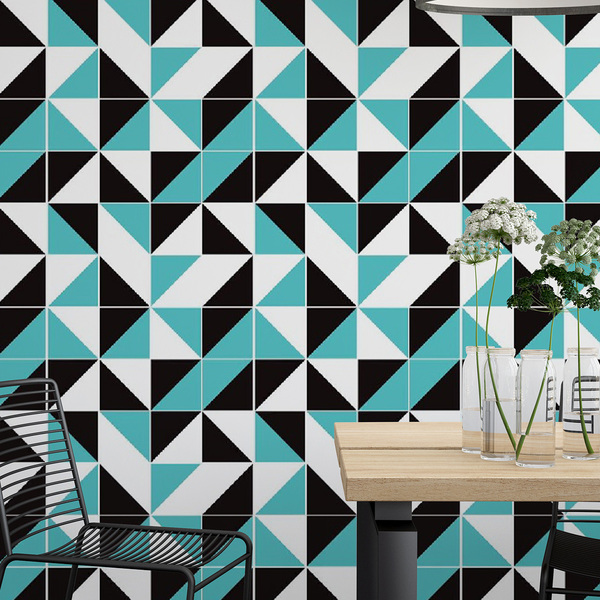Papel De Parede Lavável Triângulos Pretos E Verdes 9m