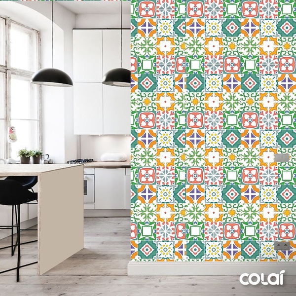 Papel De Parede Lavável Vidrado Português Mosaico  12m