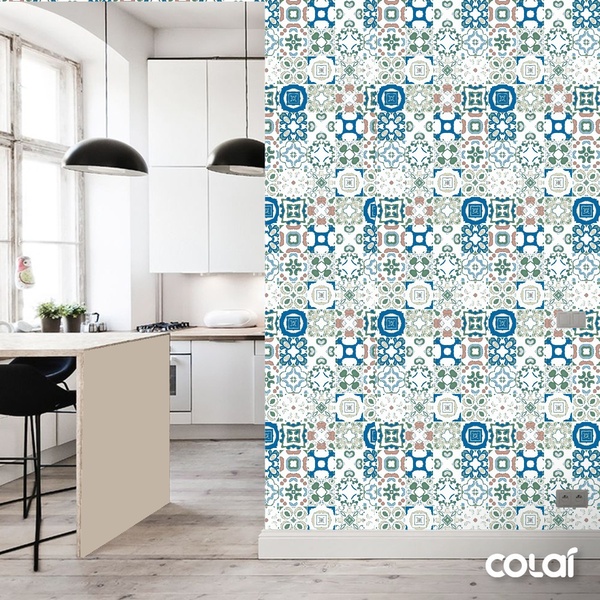 Papel De Parede Lavável Vidrado Português Verde 18m