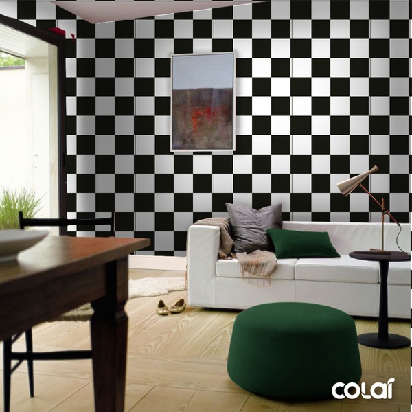 Papel De Parede Lavável Xadrez Gigante Preto E Branco 6m