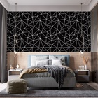 Papel De Parede Linhas Geométricas Preto Prata Adesivo 15m