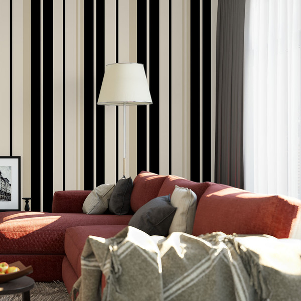 Papel De Parede Listrado Em Tons De Bege Preto 3,0m