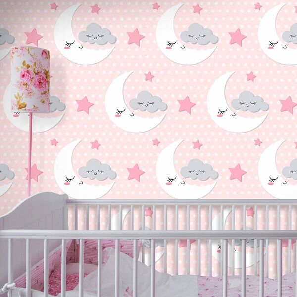 Papel De Parede Lua Fofa - 0 50 X 3 00 Metros