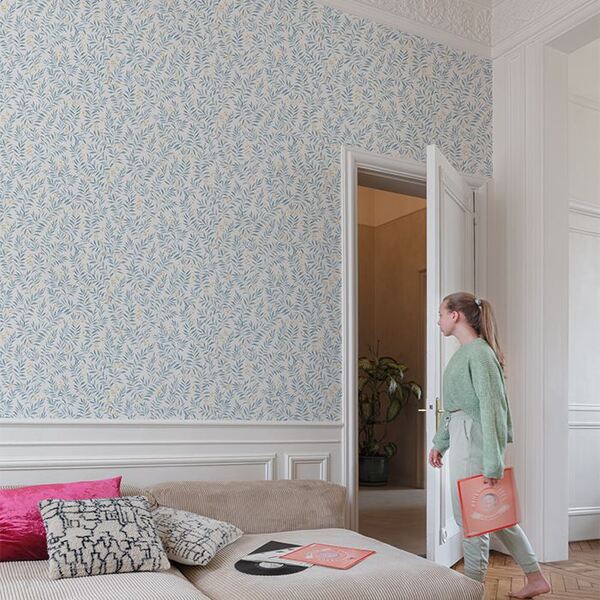 Papel De Parede Maison Folhagem Azul Mn3407