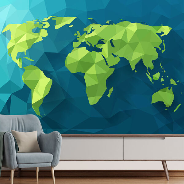 Papel De Parede Mapa Mundi Abstrato Planeta Sala Painel - 473