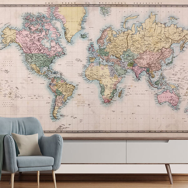Papel De Parede Mapa Mundi Vintage Planeta Sala Painel - 471p