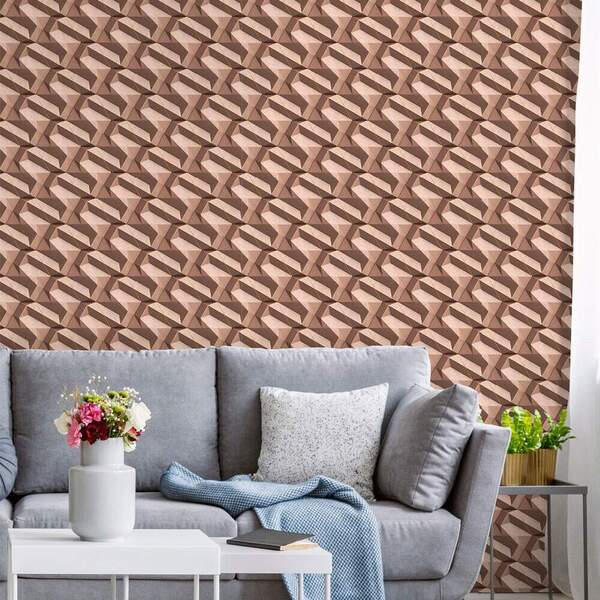 Papel De Parede Mármore Geométrico Rose Com Dourado-60x300cm