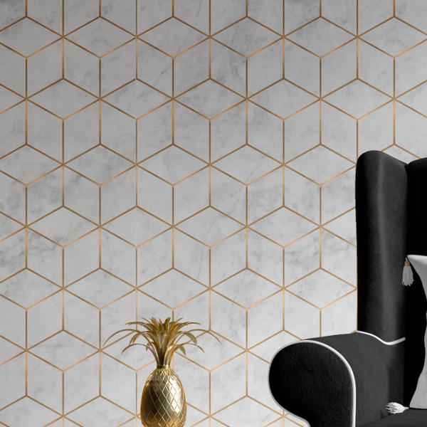 Papel De Parede Marmore Silver Gold Vinilico Auto Colante