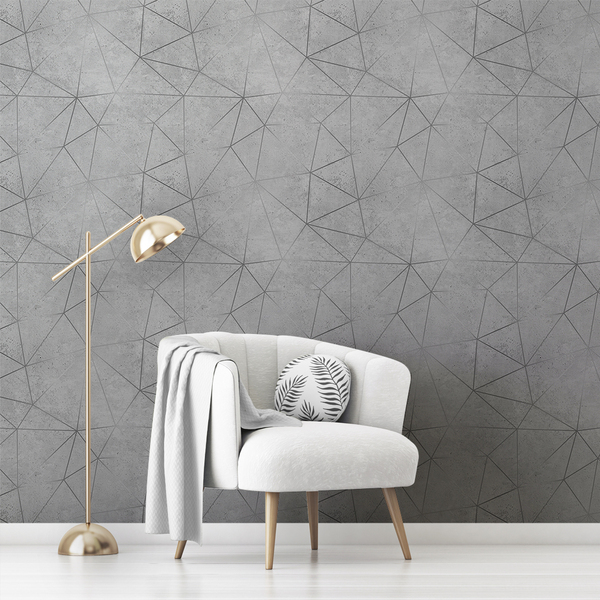 Papel De Parede Marmorzado Geométrico Cinza Prateado 12m