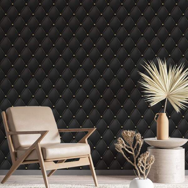 Papel De Parede Metalace Preto E Dourado-60x300cm