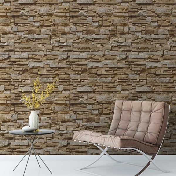 Papel De Parede Modelo Pedra Canjiquinha Tons De Marrom e Bege