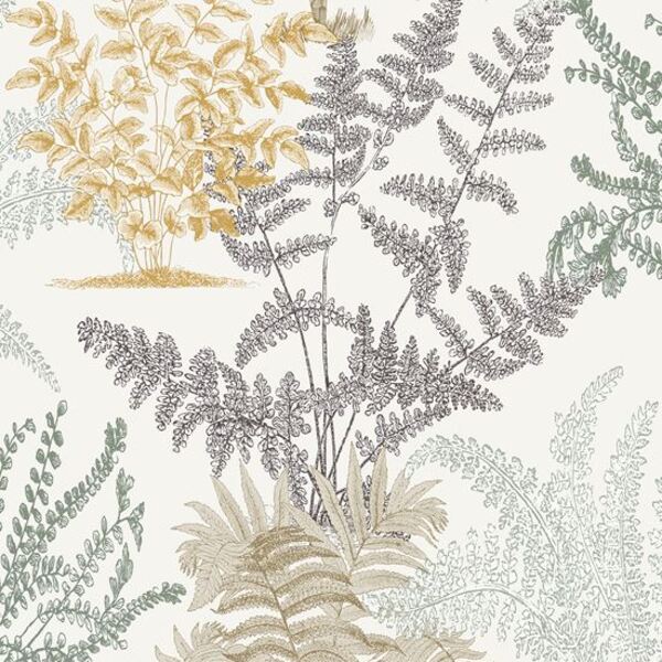 Papel De Parede Muse Folhagem Branco E Dourado A57101