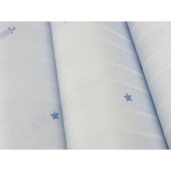 Papel De Parede Não Lavável - Lindo Desenho - Azul Com Detalh