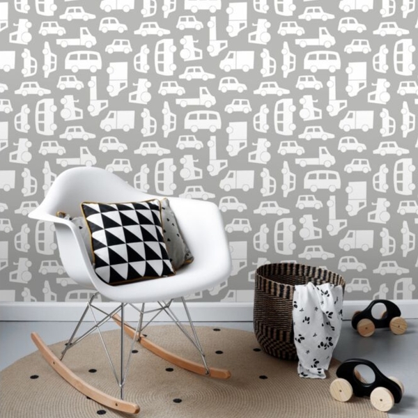Papel De Parede Nonwoven Branco E Cinza Quarto Infantil 4m²