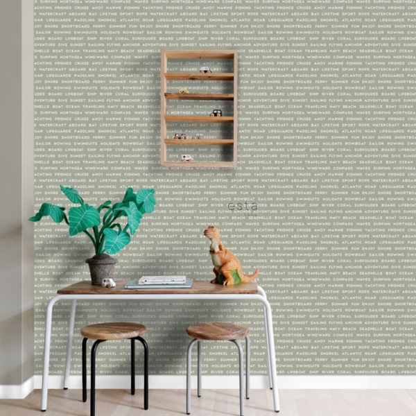 Papel De Parede Nonwoven Verde Estampa de Letras Quarto 4m²