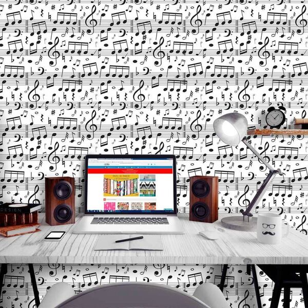 Papel De Parede Notas Musicais P B - 0 50 X 3 00 Metros