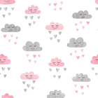 Papel De Parede Nuvens Em Cinza, Rosa E Fundo Branco 3,50m