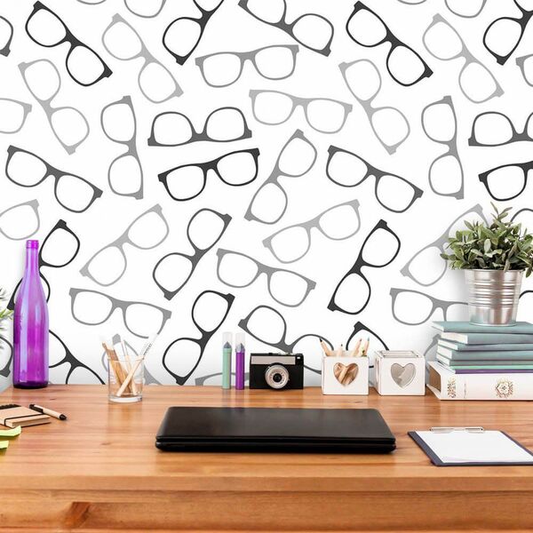 Papel De Parede Óculos Geek Gray - 0 50 X 3 00 Metros