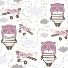 Papel De Parede Panda Aviões Para Quarto De Menina 57x270cm