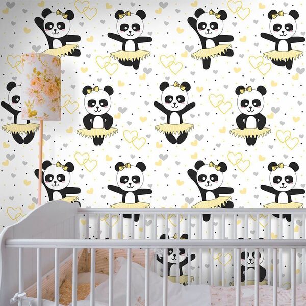 Papel De Parede Panda Ballet Clean - 0 50 X 3 00 Metros