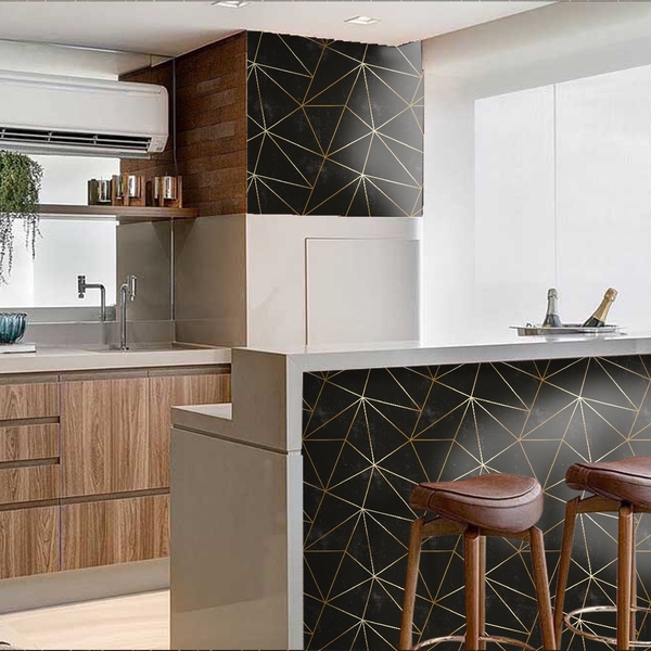 Papel De Parede Para Quarto Casal Sala Negro Fio Gold 12m