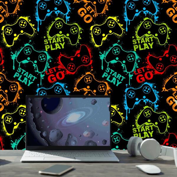 Papel De Parede Para Quarto Gamer Controles Start Play 2,50m