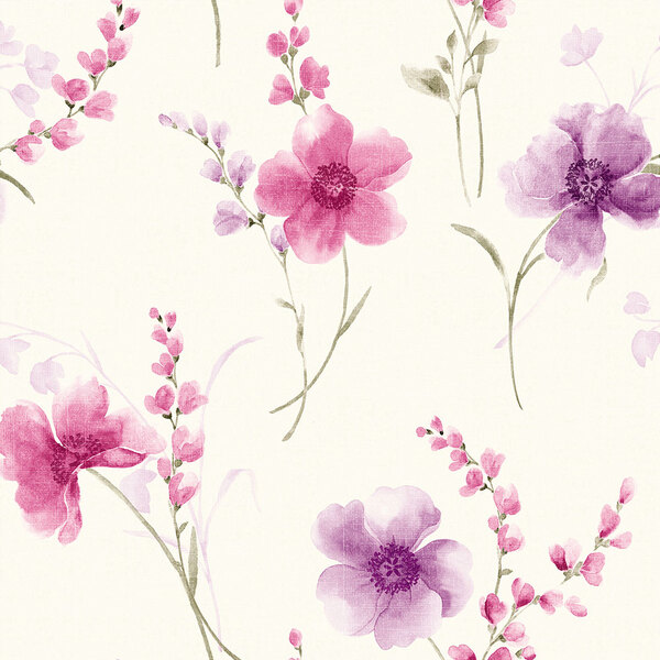 Papel De Parede Para Quartos E Sala Floral Ramos Em Rosa E Ro