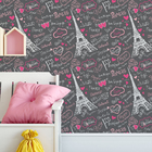 Papel De Parede Paris Fundo Preto E Desenhos Coloridos 3,0m