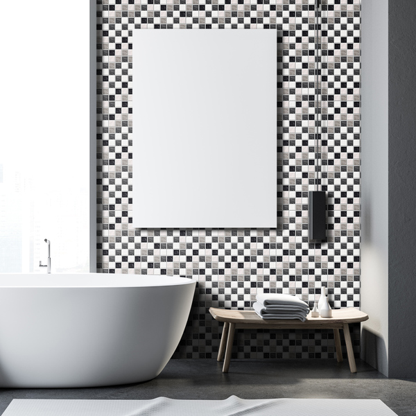 Papel De Parede Pastilha Cinza 01 Tamanho:3,00x0,60