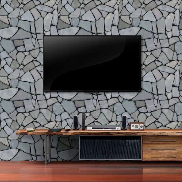 Papel De Parede Pedras Ilustra - 0 50 X 2 50 Metros