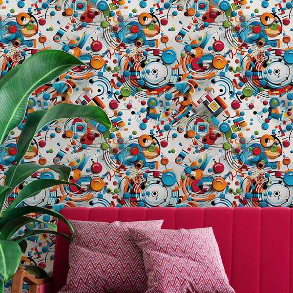 Papel De Parede Pintura 3d Decorativa Arte Bolas Coloridas Co