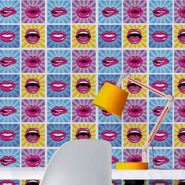 Papel De Parede Pop Art Bocas E Cores 2-60x300cm