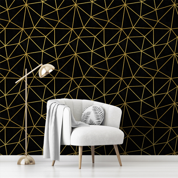 Papel De Parede Preto Gold Geométrico Auto Colante Liso 6m