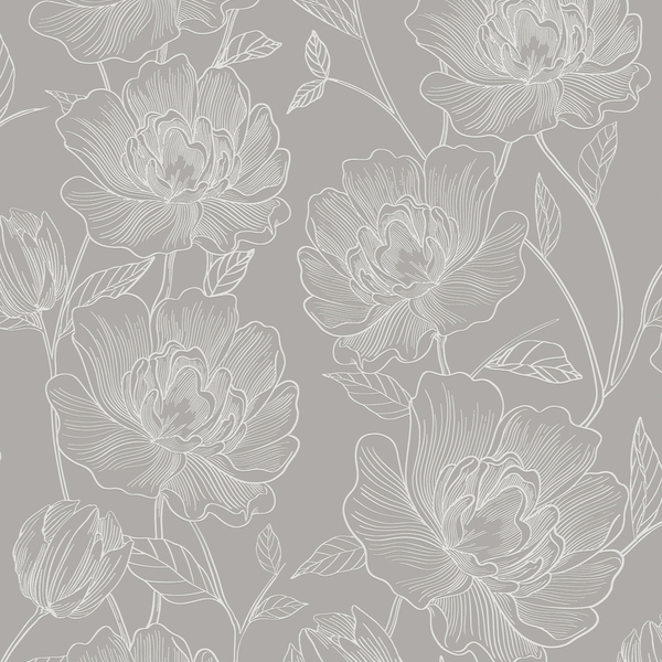 Papel De Parede Pronta Entrega - Floral Cinza 3803