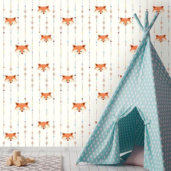 Papel De Parede Raposa Etnic - 0 50 X 2 50 Metros