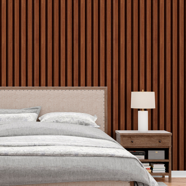 Papel De Parede Ripado Fino Estilo Madeira Cerejeira 6m