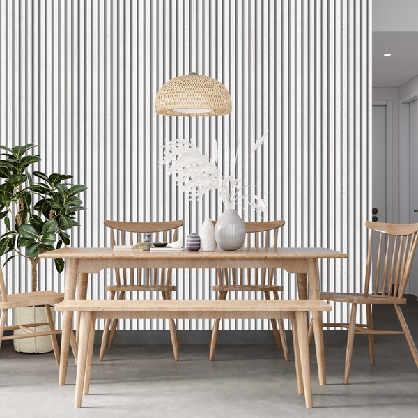 Papel De Parede Ripado Fino Textura De Madeira Branca 12m