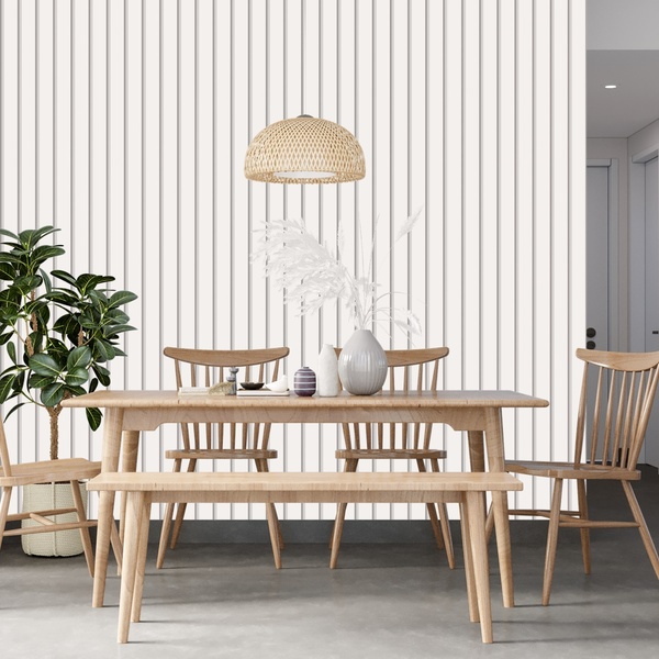 Papel De Parede Ripado Largo Amadeirada Branco Claro 9m