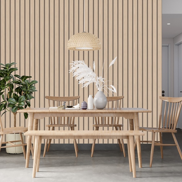 Papel De Parede Ripado Largo Estilo Madeira Creme Claro 6m